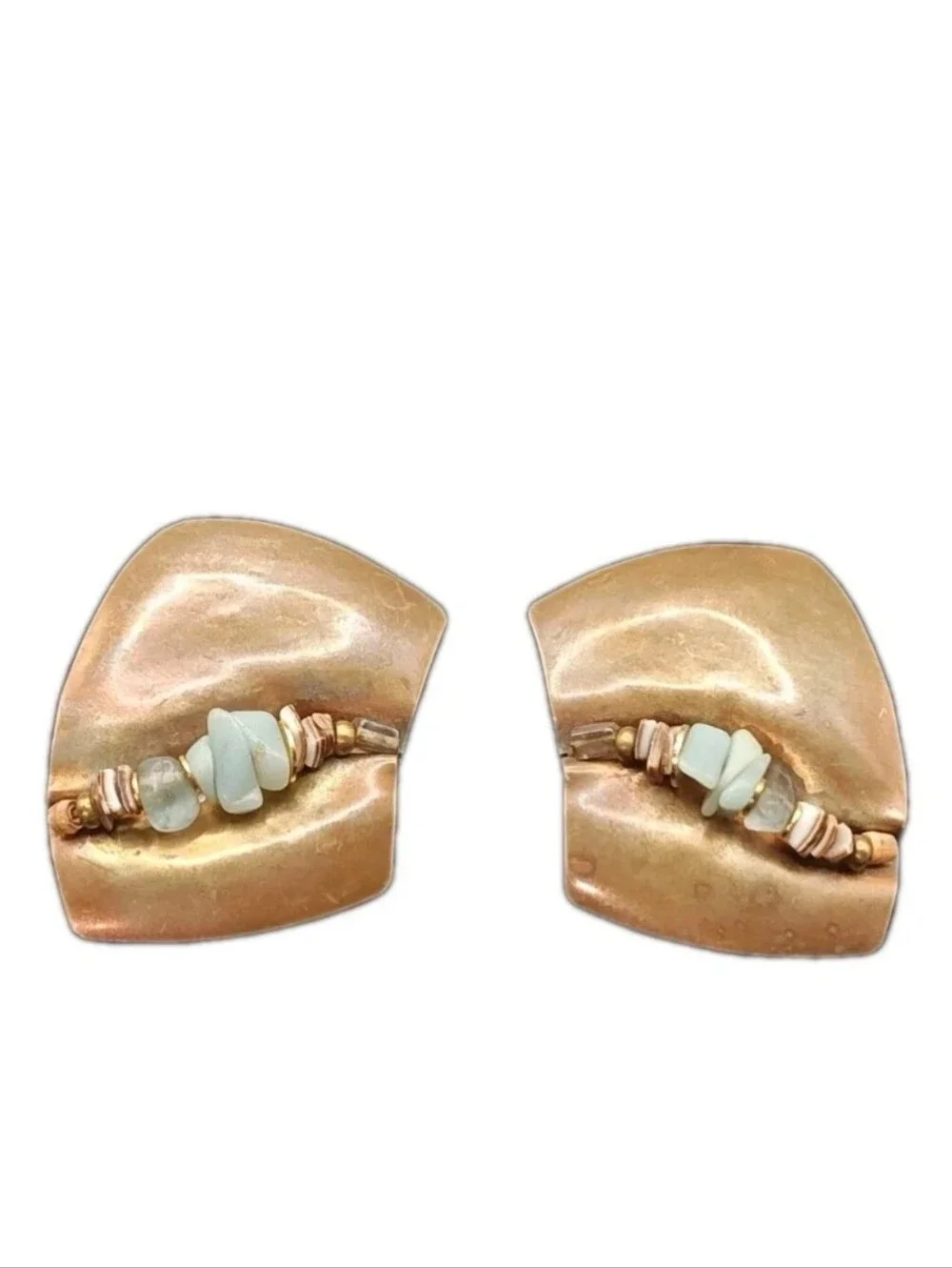 Elaine Coyne Artesian Crystal Chips Brass Metal Earrings Modern Brutalist Chunky